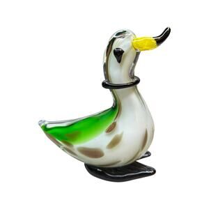 Hand-Blown Art Glass Duck Figurine – Multicolor Murano Style Sculpture – 7”